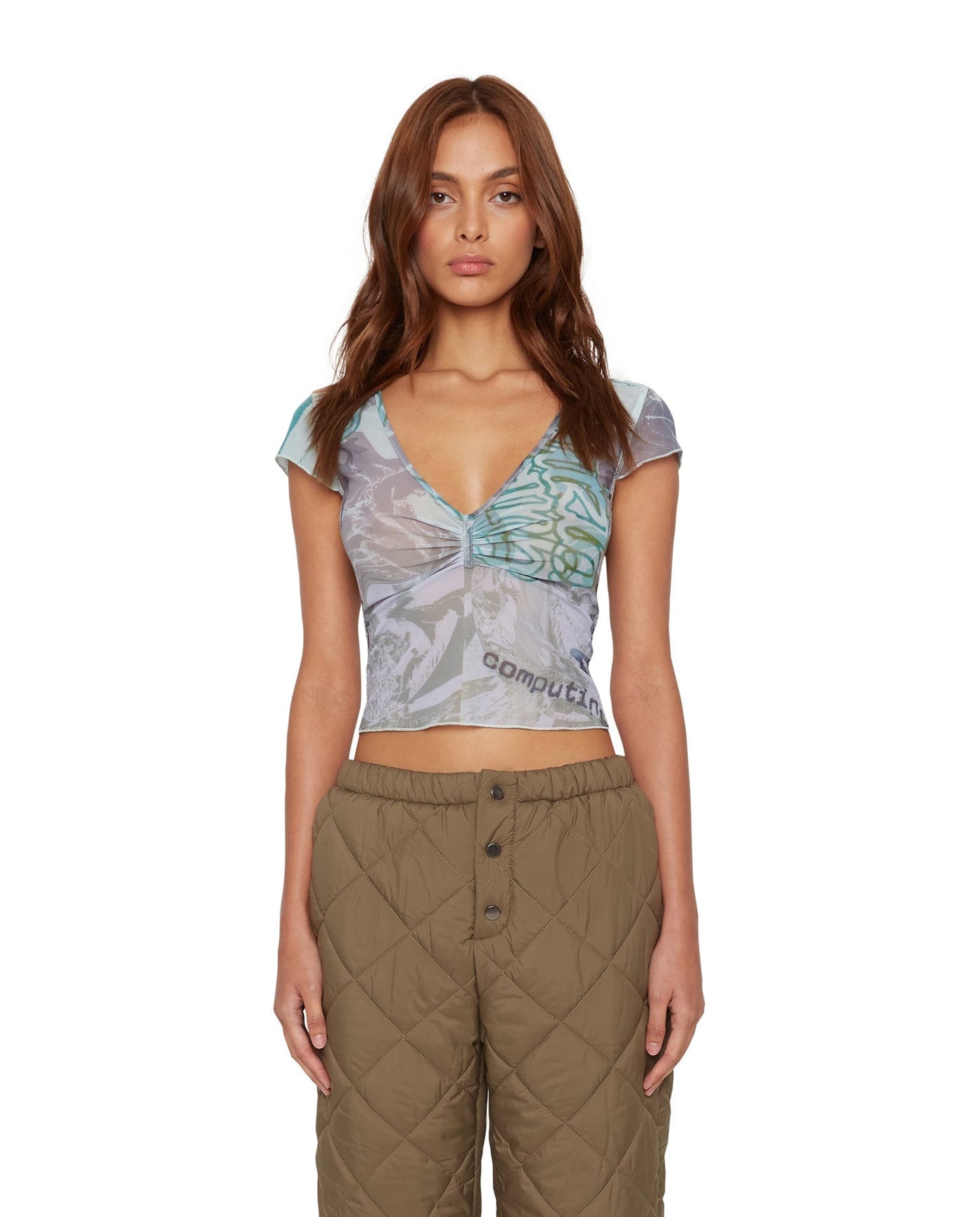 Cap Sleeve V-Neck Top | Mint Lavender
