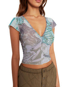 Cap Sleeve V-Neck Top | Mint Lavender