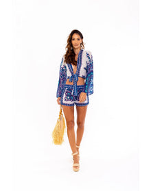 Cara Printed Crop Top | Blue