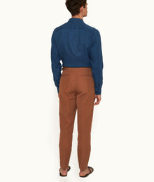 Carsyn Slim Fit Tapered Cotton-Linen Trousers Woven | Cinnamon Coffee
