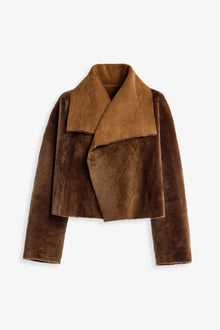 Nour Hammour Cascade Draped Shearling Jacket Marigold - Silhouette