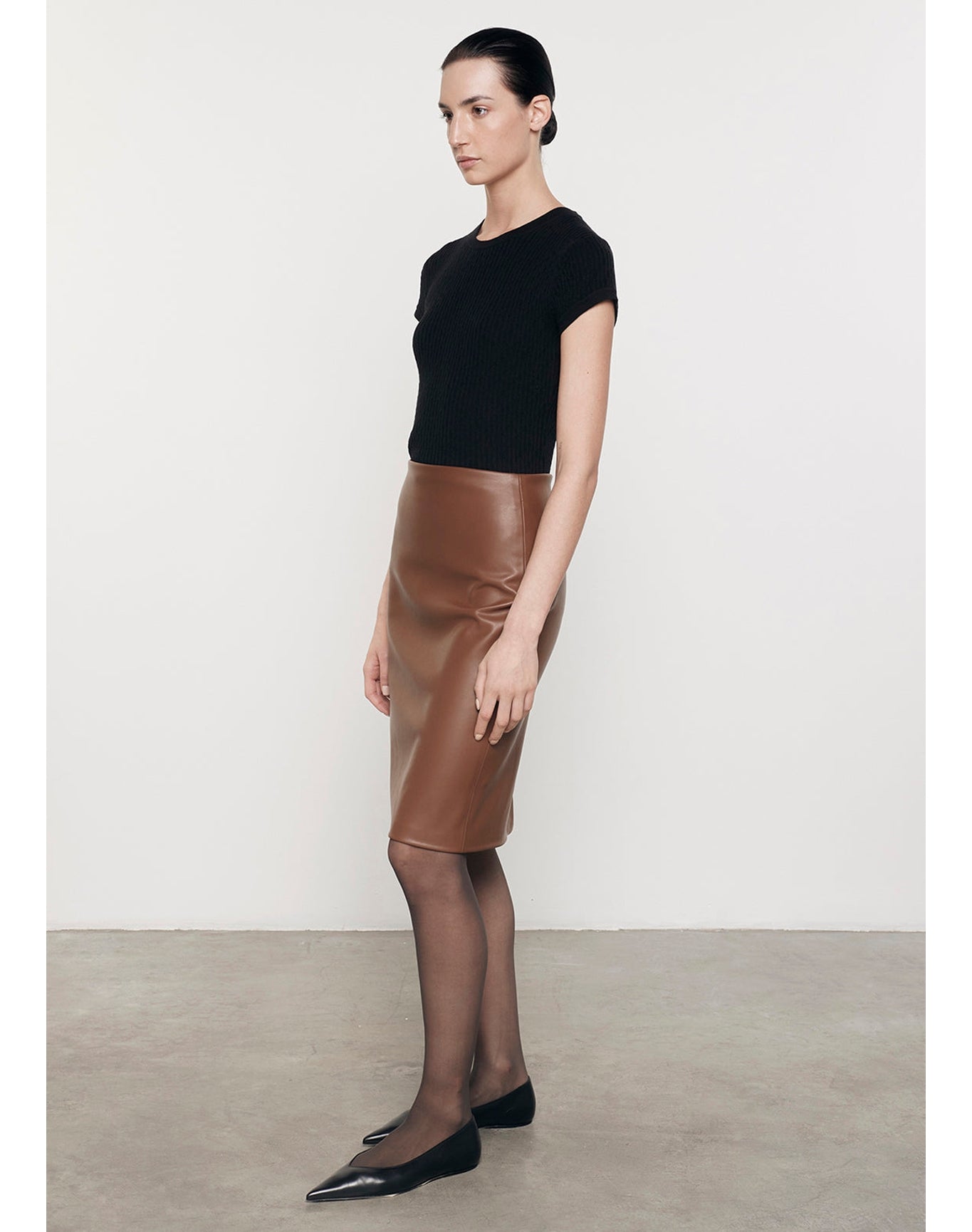 Cashmere Cotton Pointelle Cap Sleeve Crew | Black