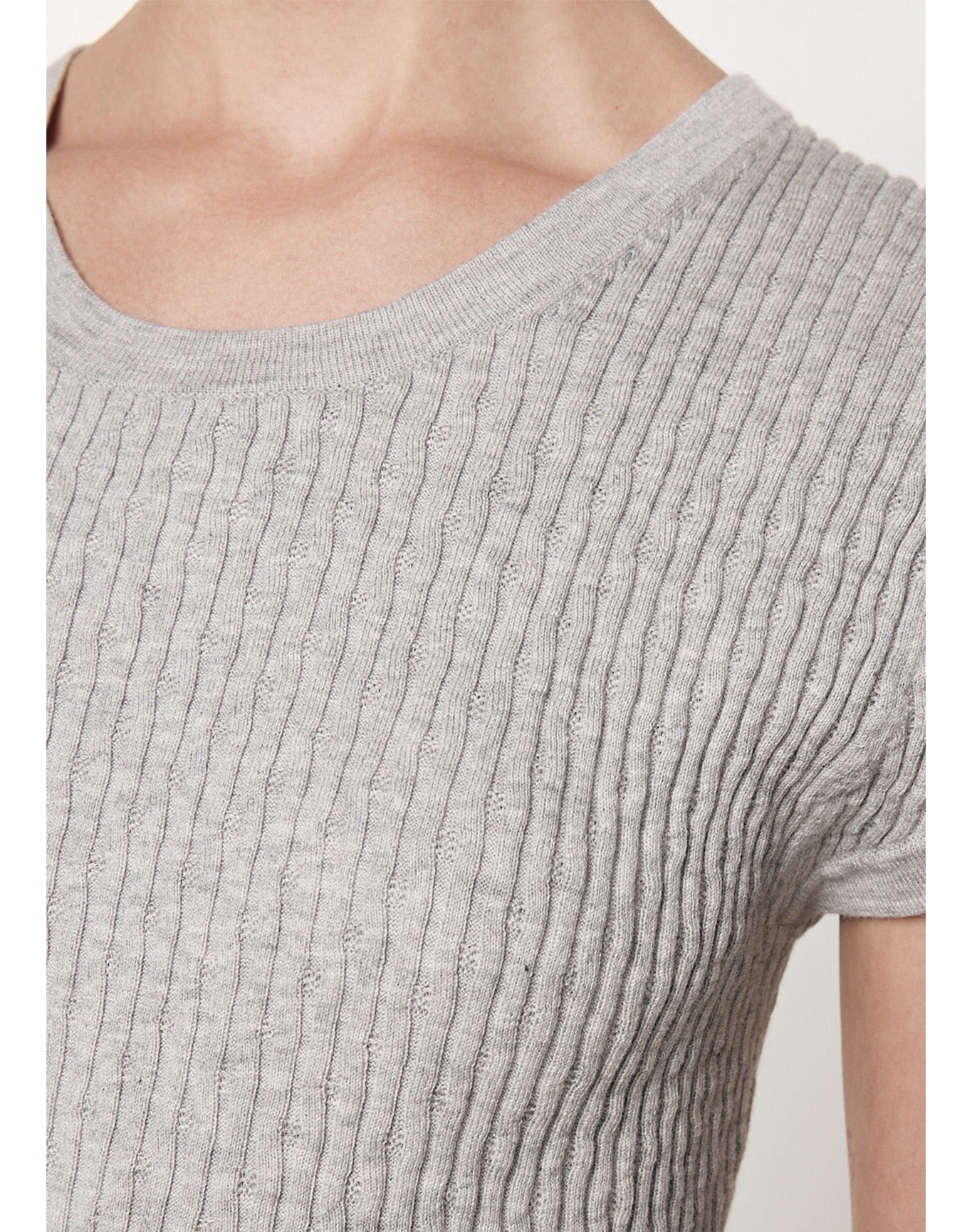 Cashmere Cotton Pointelle Cap Sleeve Crew | Lt. Heather Grey