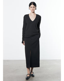 Cashmere Loose L/S V | Black