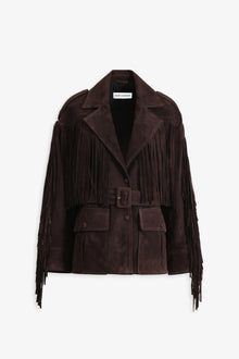 Nour Hammour Cassidy Oversized Suede Fringe Jacket Mocha - Silhouette 