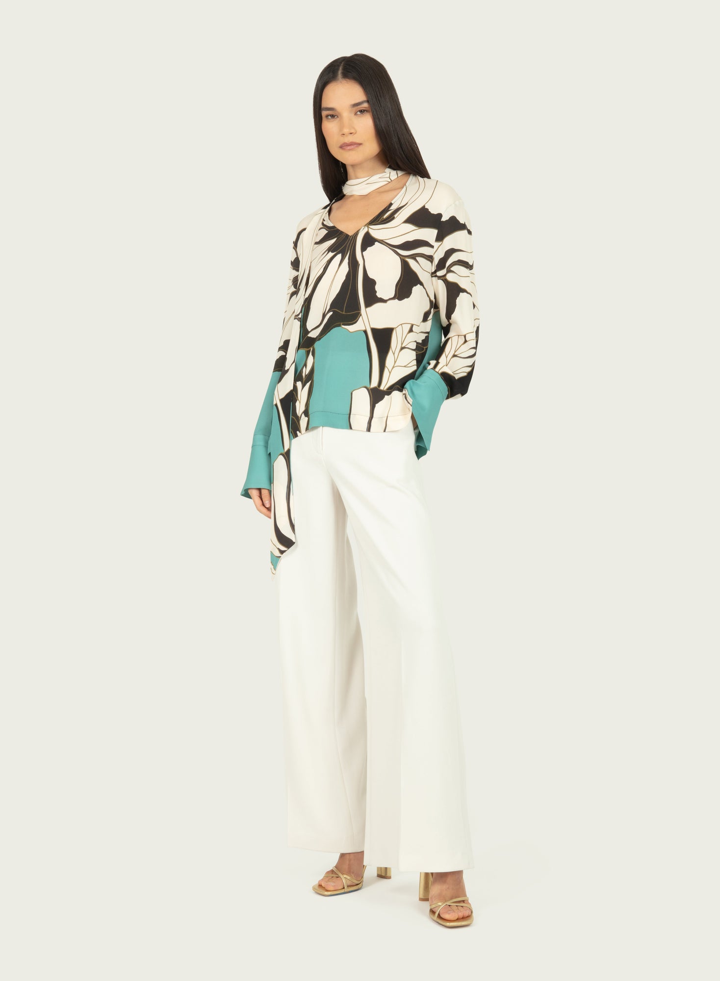 Chiara Blouse | Cyan Green Abstract Floral Print