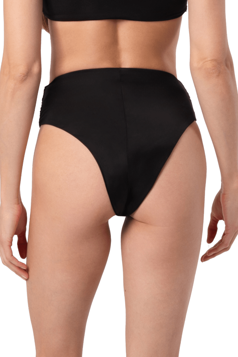 Celeste Hand - Beaded Embellished High - Waisted Bikini Bottom - Black - Self - Adore