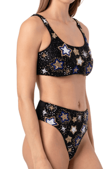 Celeste Hand - Beaded Embellished Bikini Top - Black - Self - Adore