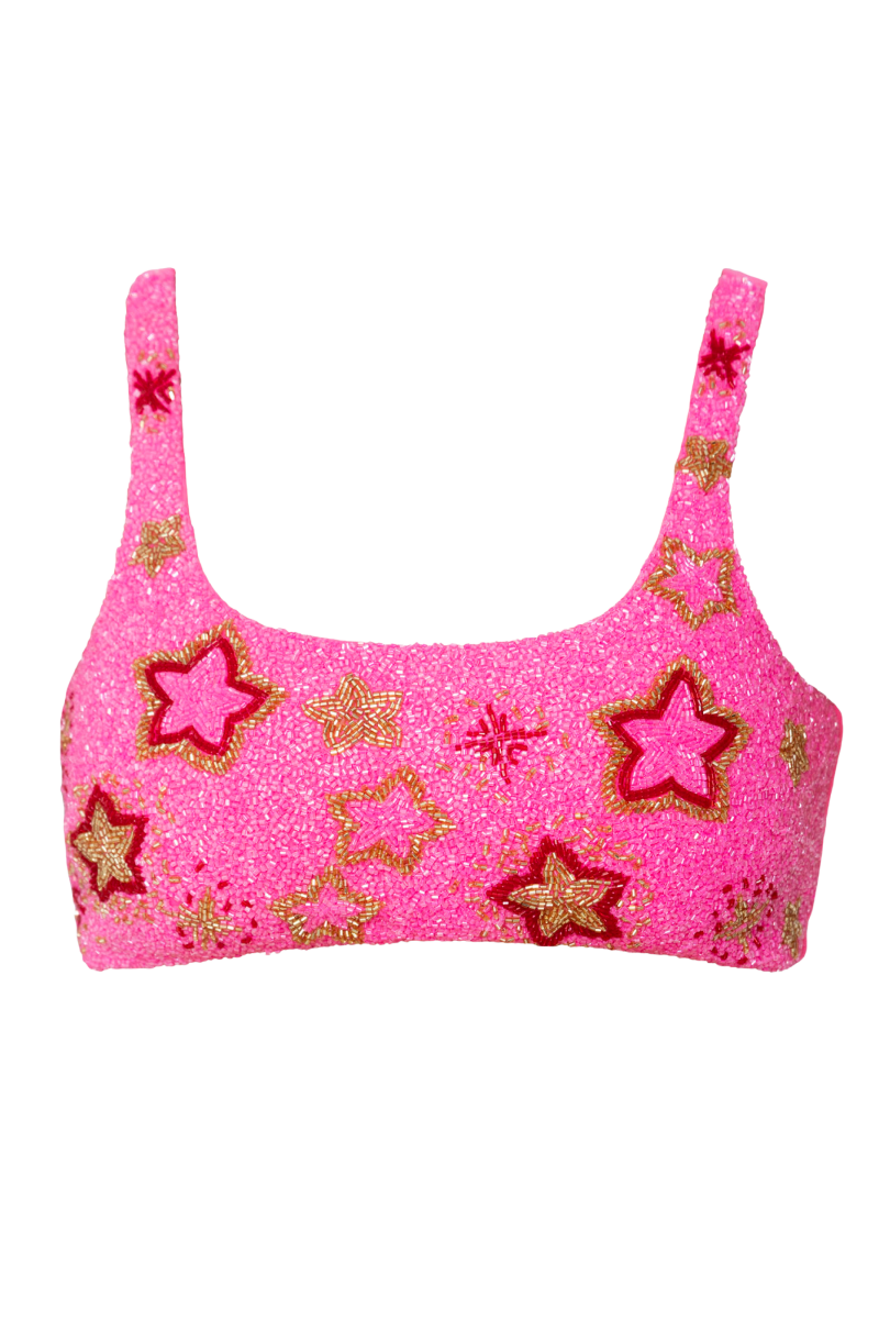 Celeste Hand - Beaded Embellished Bikini Top - Hot Pink - Self - Adore