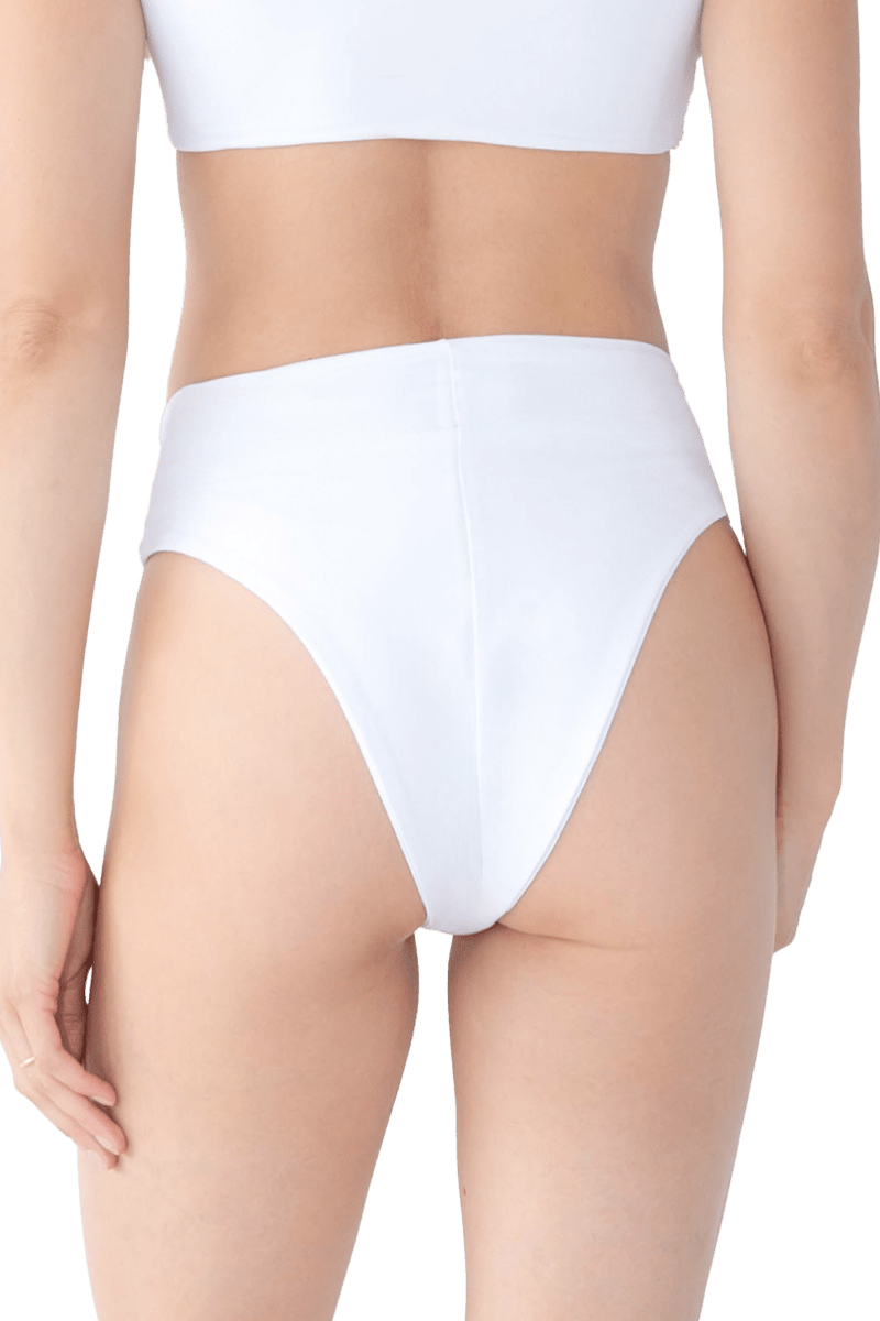Celeste Hand - Beaded Embellished High - Waisted Bikini Bottom - White - Self - Adore