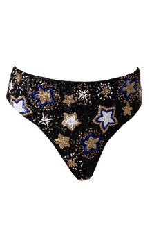 Celeste Hand - Beaded Embellished High - Waisted Bikini Bottom - Black - Self - Adore