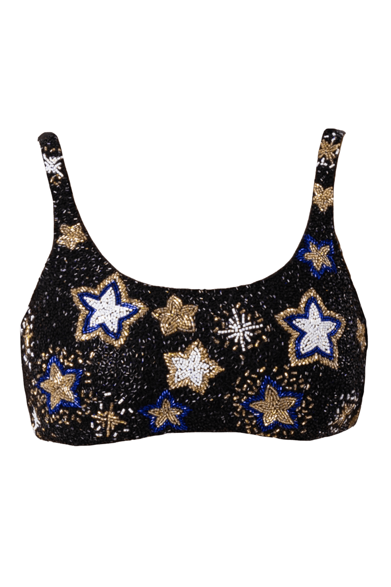 Celeste Hand - Beaded Embellished Bikini Top - Black - Self - Adore