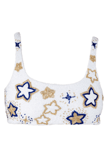 Celeste Hand - Beaded Embellished Bikini Top - White - Self - Adore