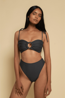 Tori Ties Bandeau Bikini Top | Charcoal