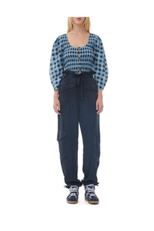Checkered Cotton Silk Blouse | Alaskan Blue