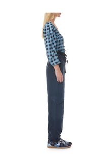 Checkered Cotton Silk Blouse | Alaskan Blue