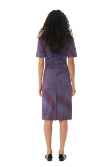Checkered Stretch Seersucker Fitted Dress | Racing Red