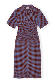 Checkered Stretch Seersucker Fitted Dress | Racing Red