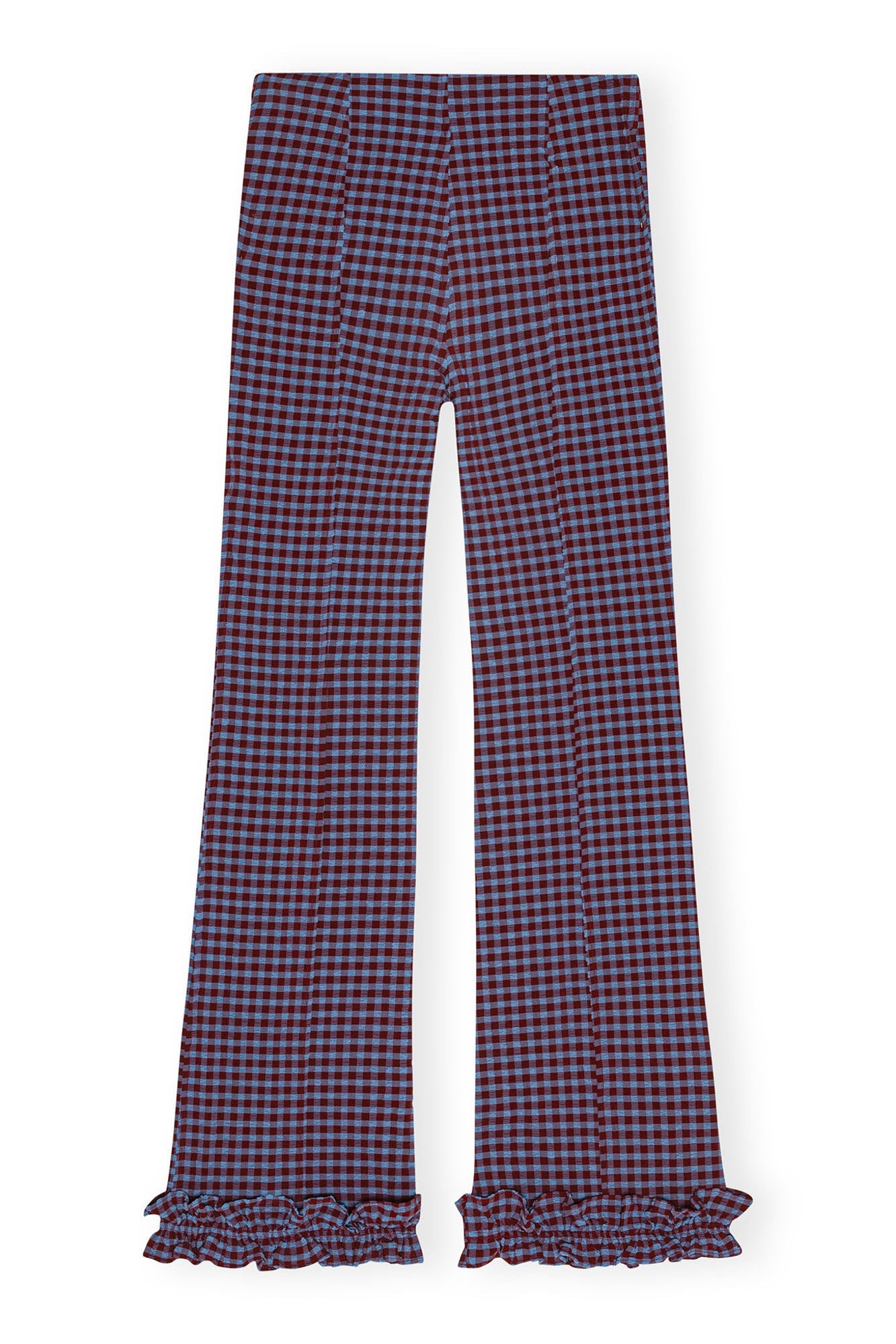 Checkered Stretch Seersucker Frill Trousers | Racing Red