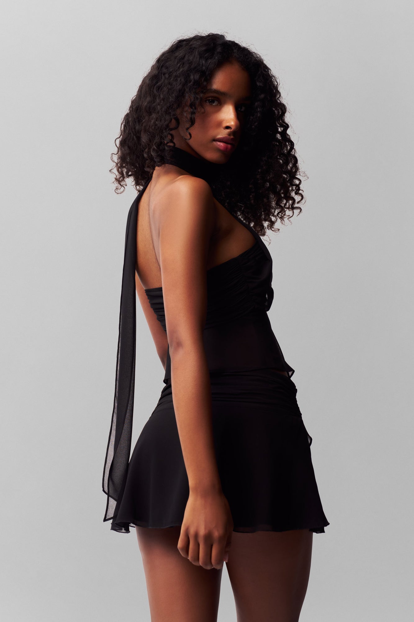 Womens | Chiffon Slit Mini Skirt | Black