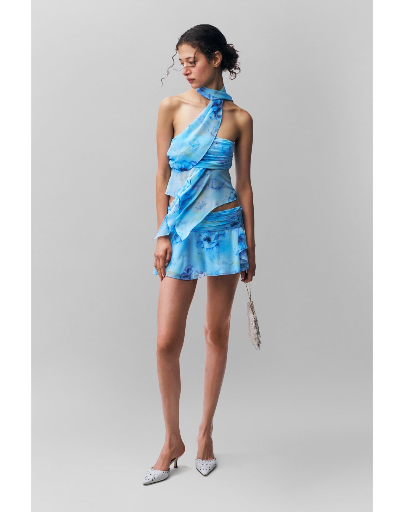 Chiffon Slit Mini Skirt | Angel Blue Ambrosia