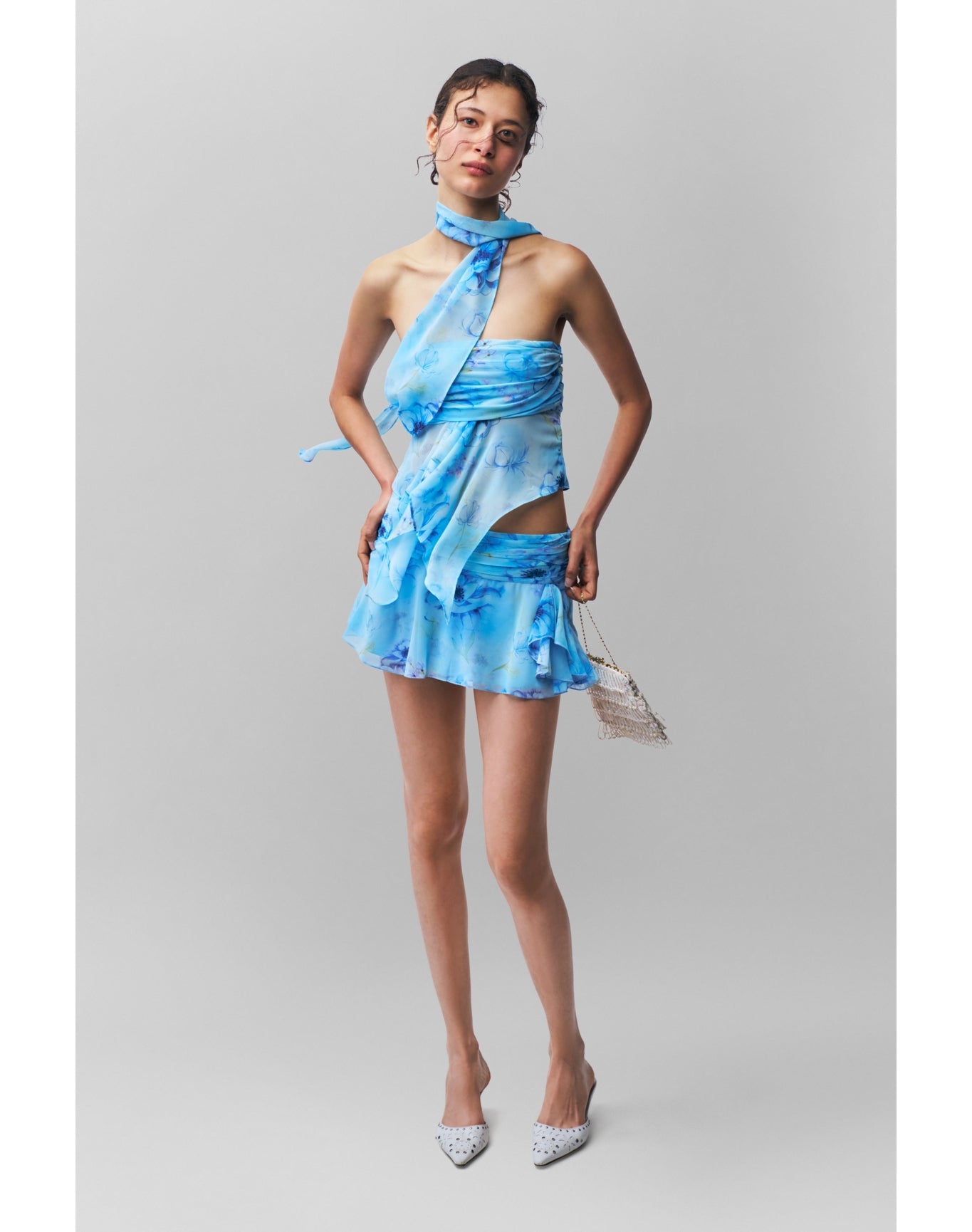 Chiffon Slit Mini Skirt | Angel Blue Ambrosia