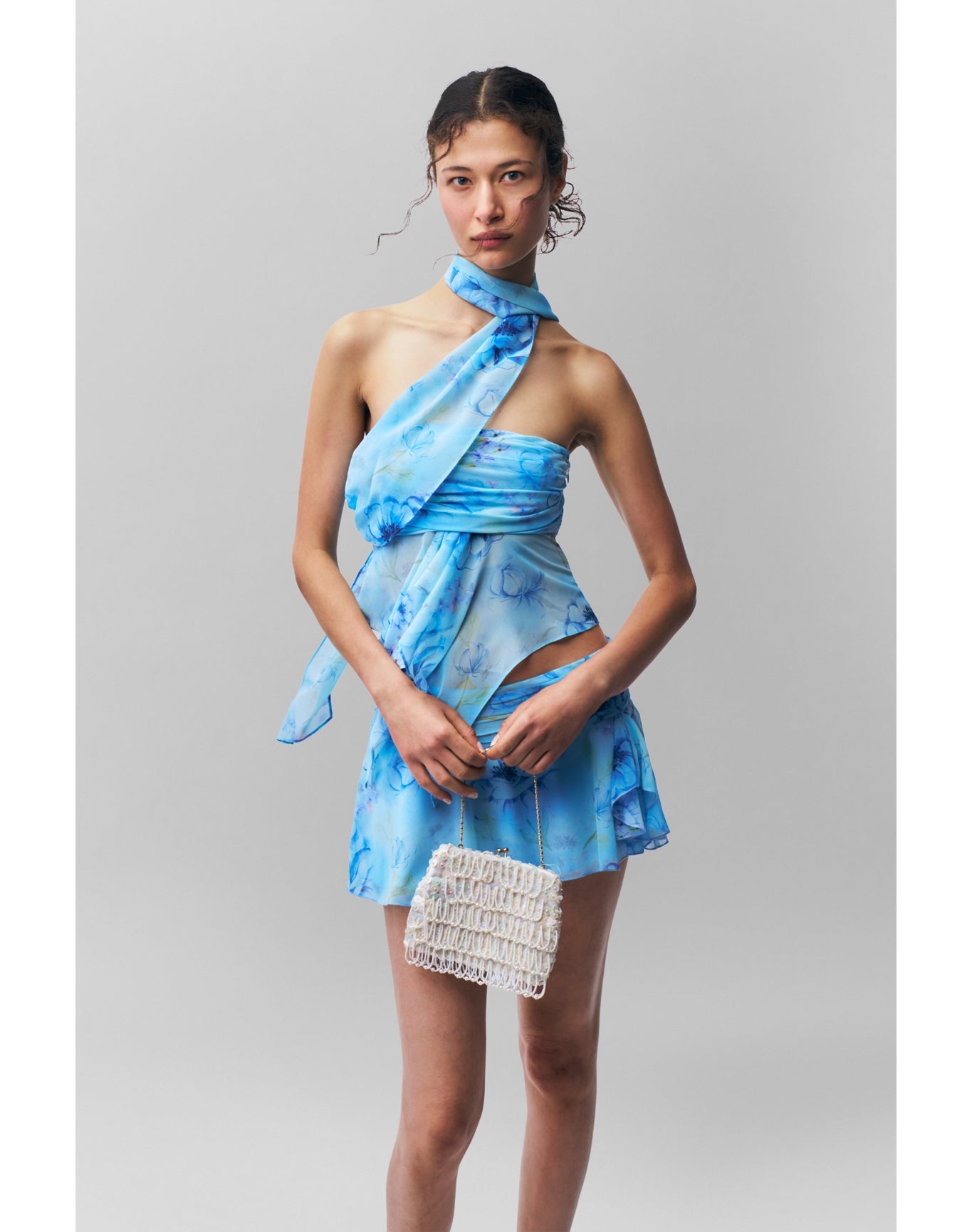 Chiffon Slit Mini Skirt | Angel Blue Ambrosia