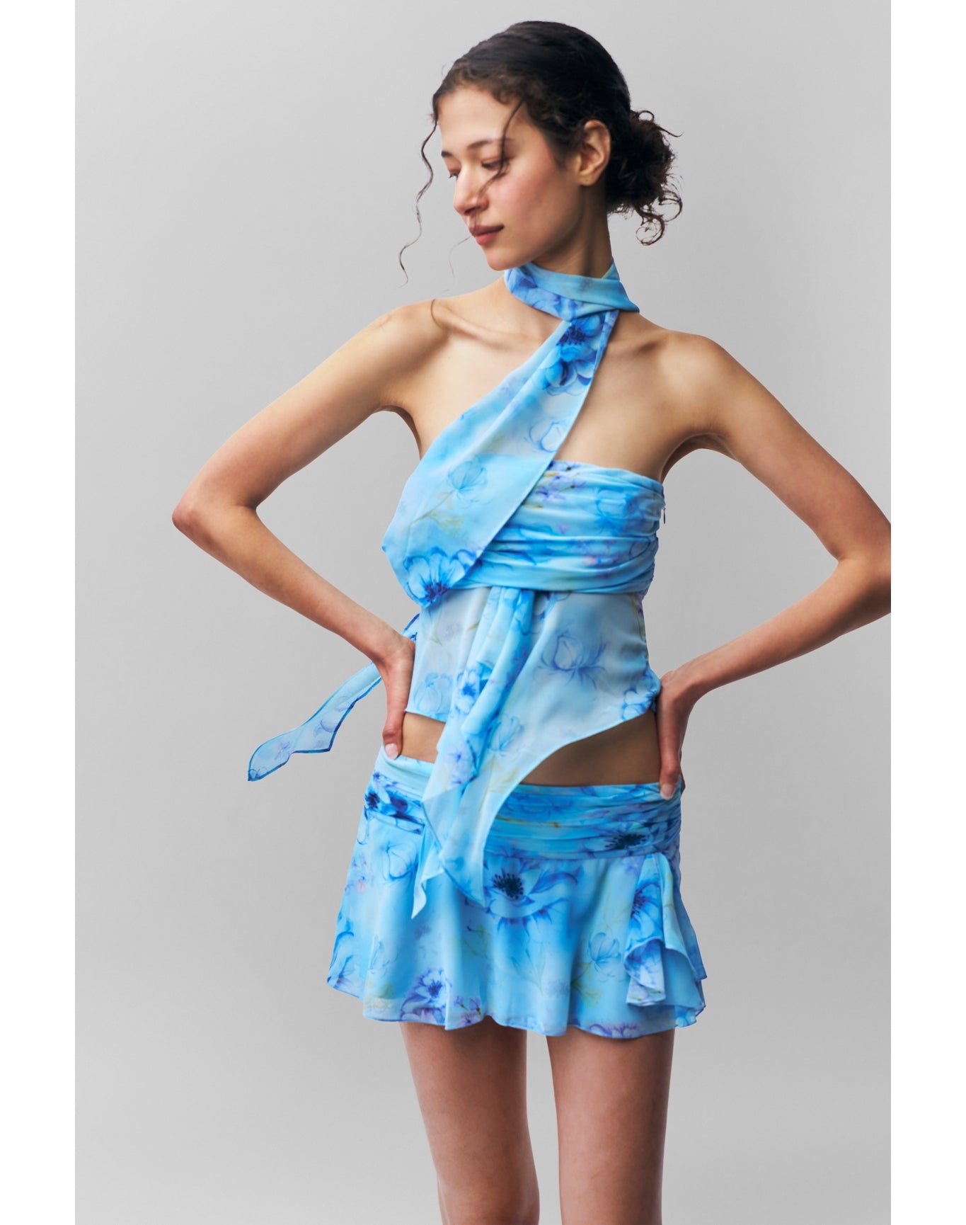 Chiffon Slit Mini Skirt | Angel Blue Ambrosia