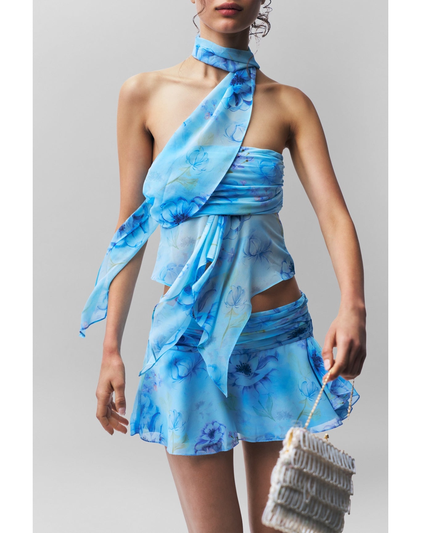 Chiffon Slit Mini Skirt | Angel Blue Ambrosia
