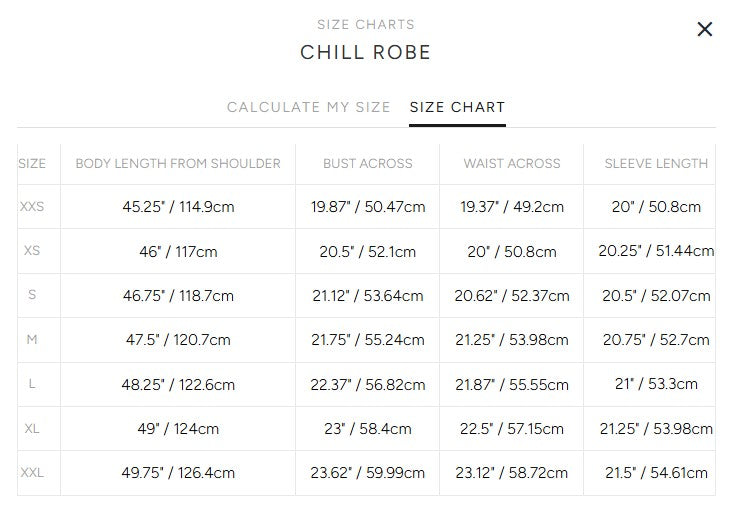Product size guide