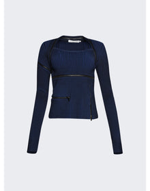 Christopher Esber | Women | Revaler Zipper Long Sleeve Knit Top | Prussian Blue