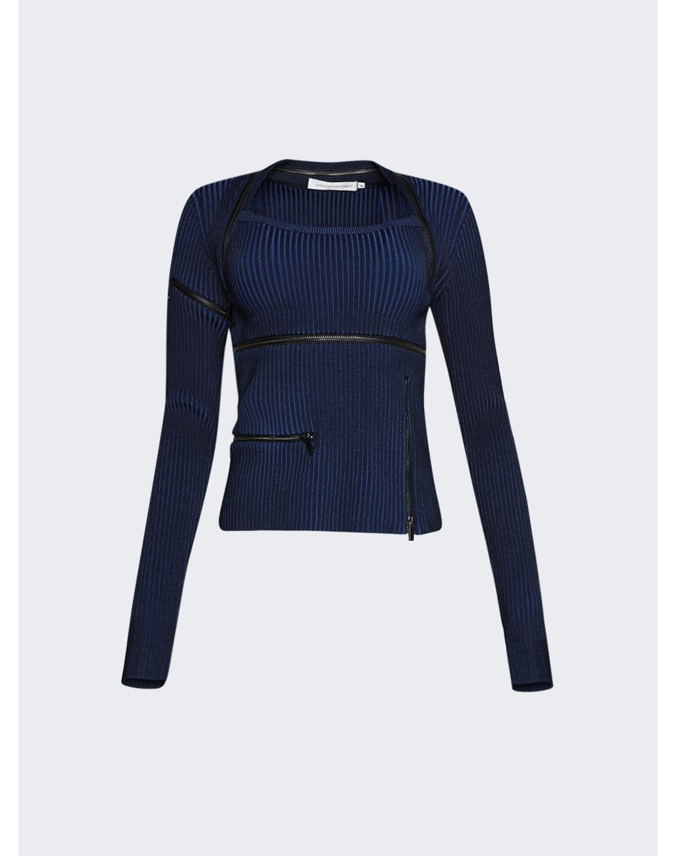 Christopher Esber | Women | Revaler Zipper Long Sleeve Knit Top | Prussian Blue