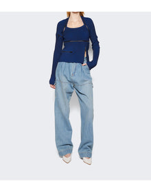 Christopher Esber | Women | Revaler Zipper Long Sleeve Knit Top | Prussian Blue