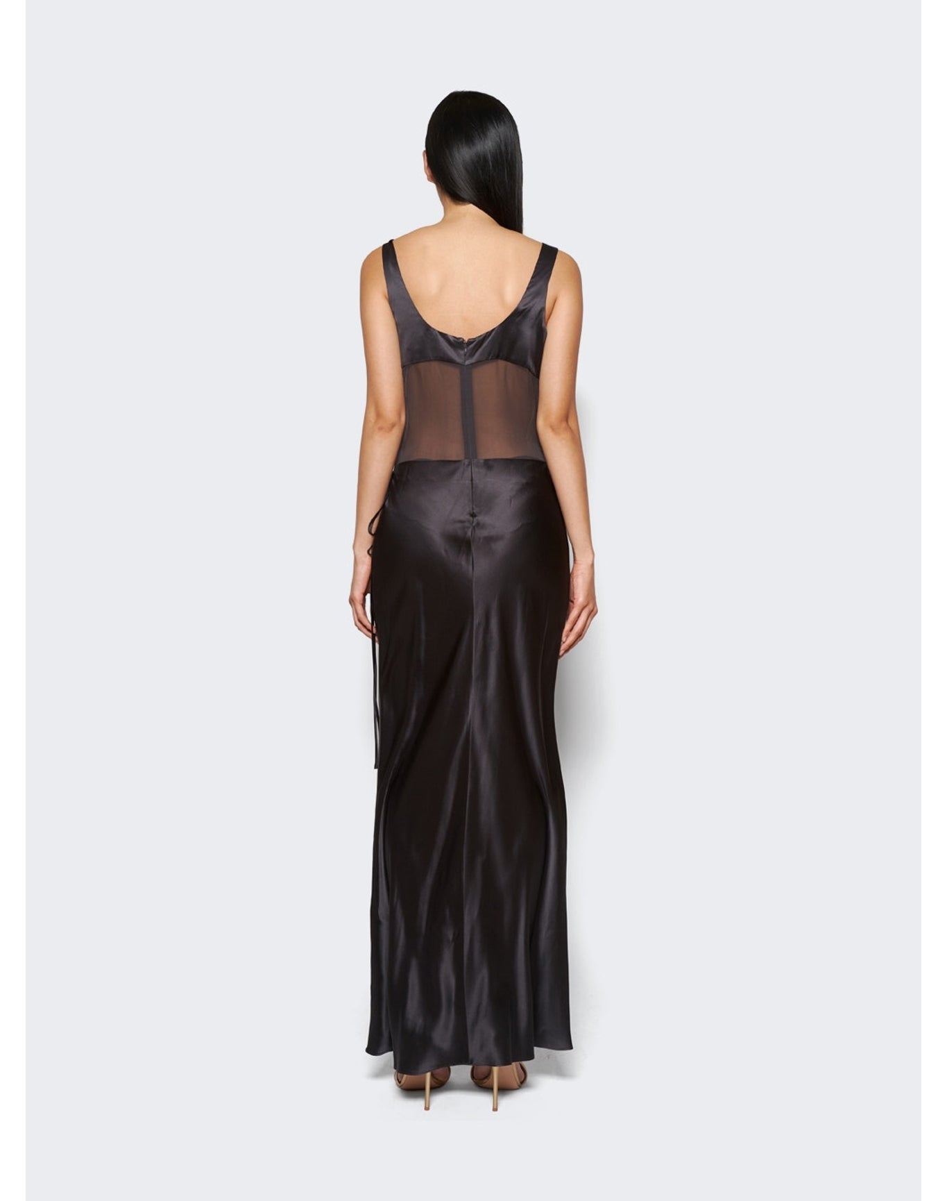 Christopher Esber | Women | Sheer Torso Cowl Tank Dress | Charcoal Grey