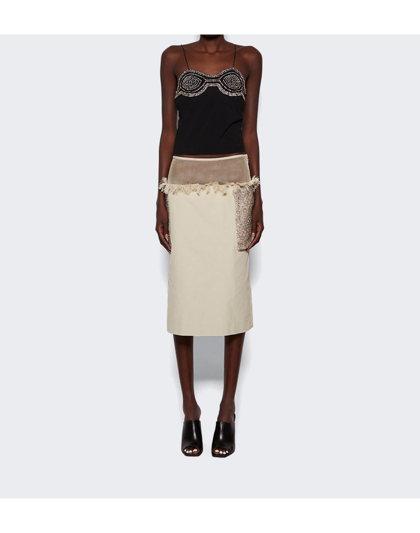 Christopher Esber | Women | Shredded Drop Waist Crystal Crochet Skirt | Tan