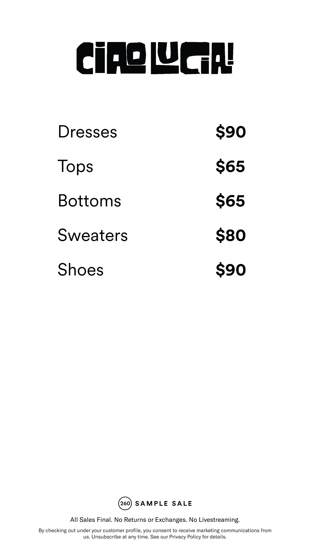 Price table