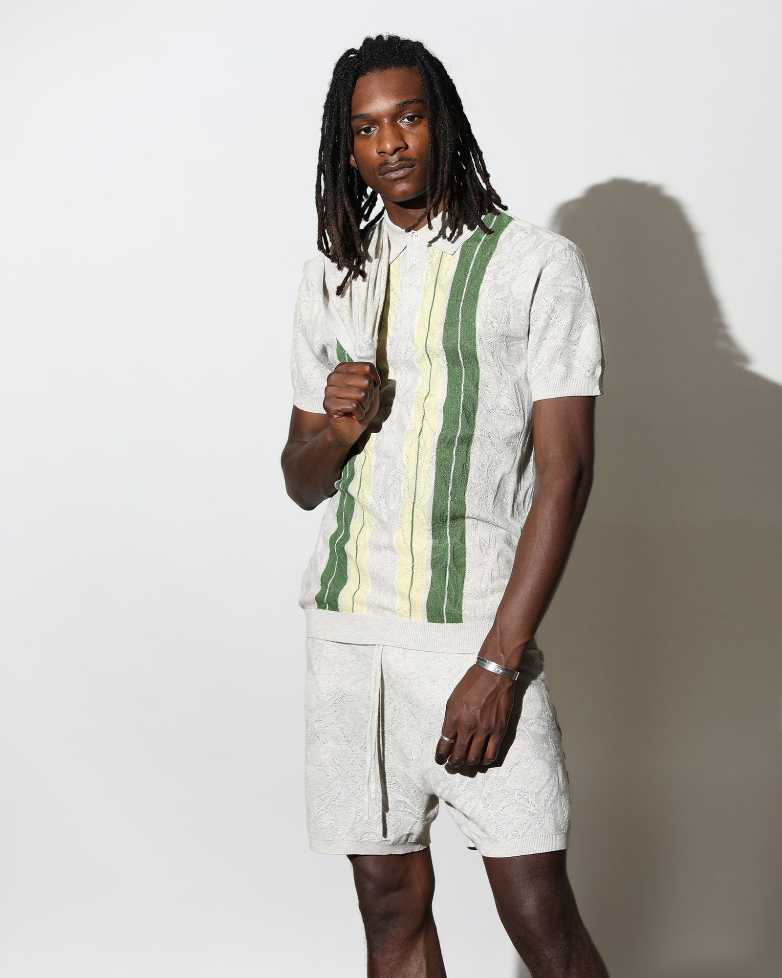 Citron Gauzy Knit Striped Polo (FINAL SALE)-MENS-Twenty