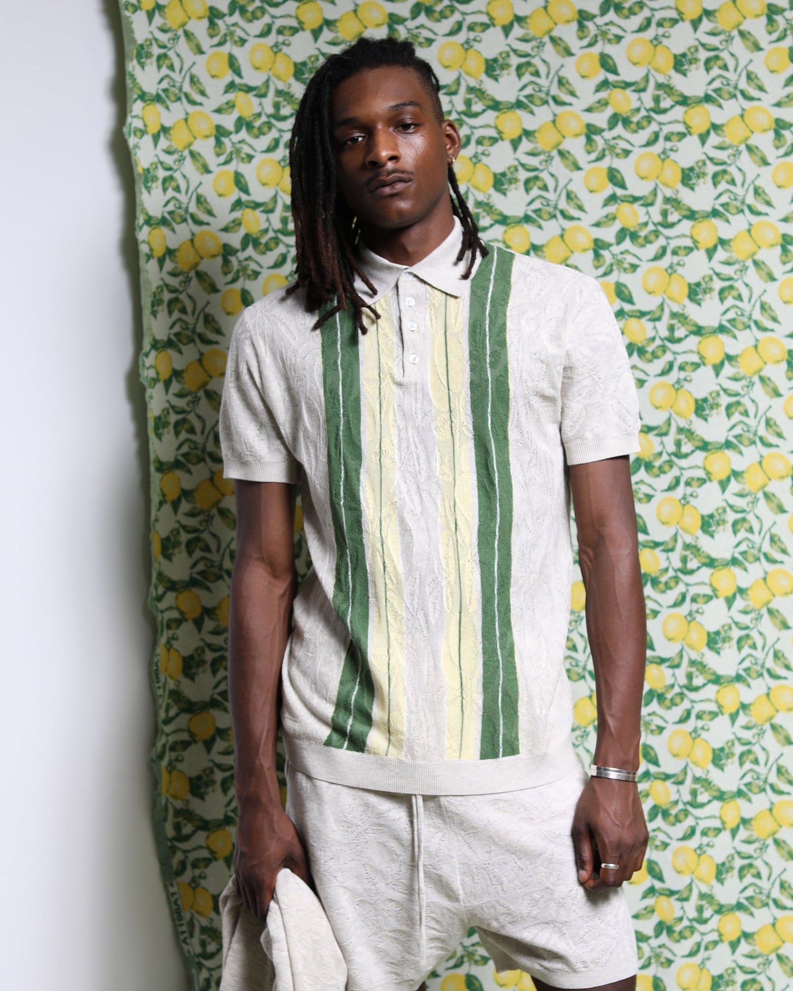 Citron Gauzy Knit Striped Polo (FINAL SALE)-MENS-Twenty