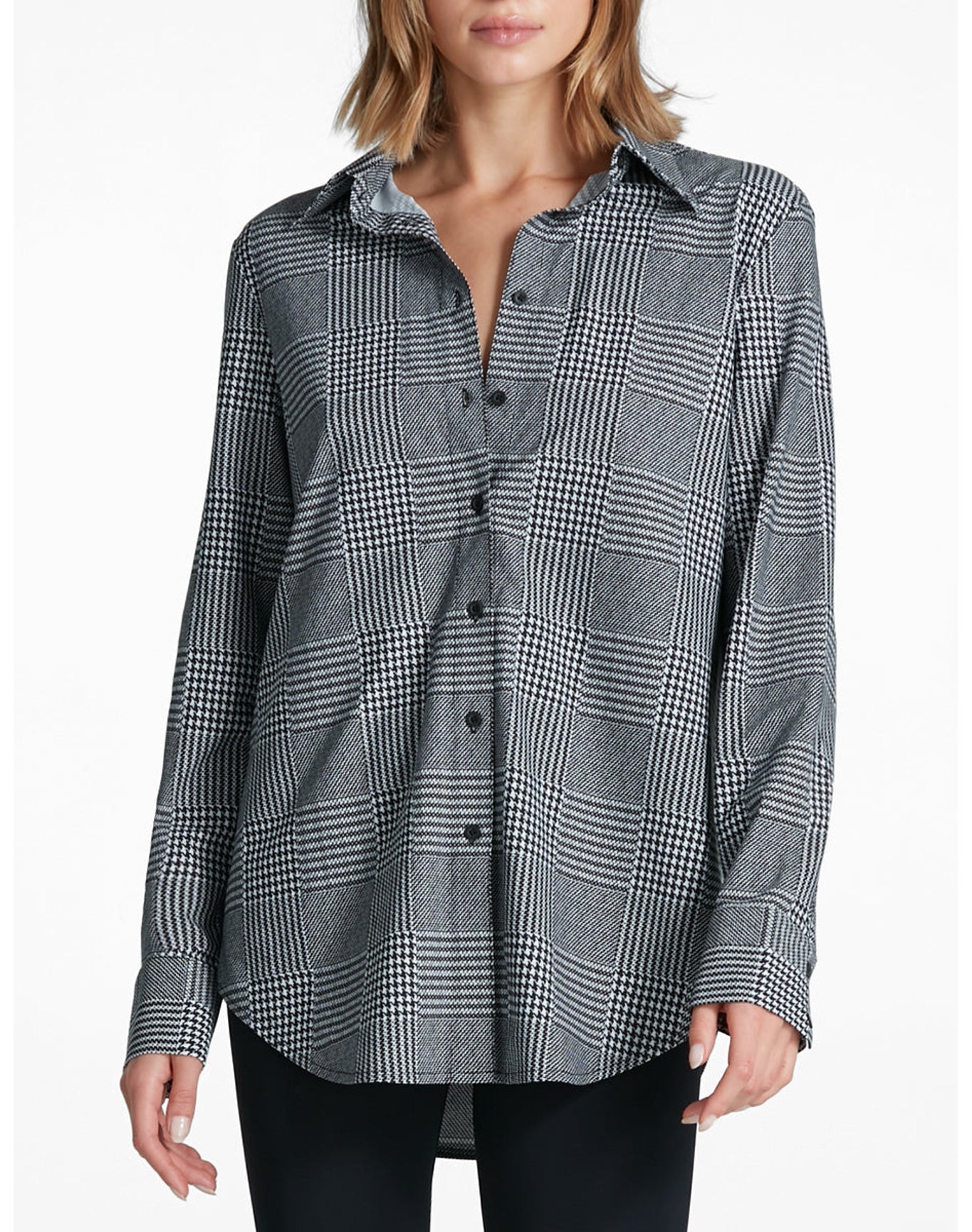 Classic Printed Oversized Button Down Shirt | Houndstooth Plaid
