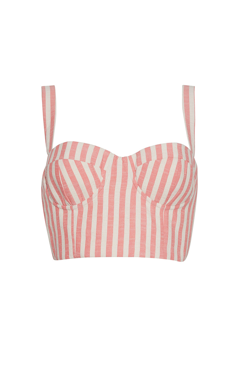 Claudine Top | Ivory Pink Stripe Seersucker