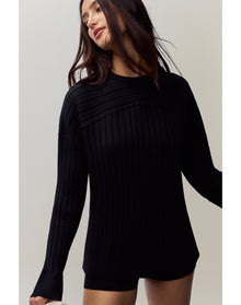 Cleon Rib Knit Pullover | Black