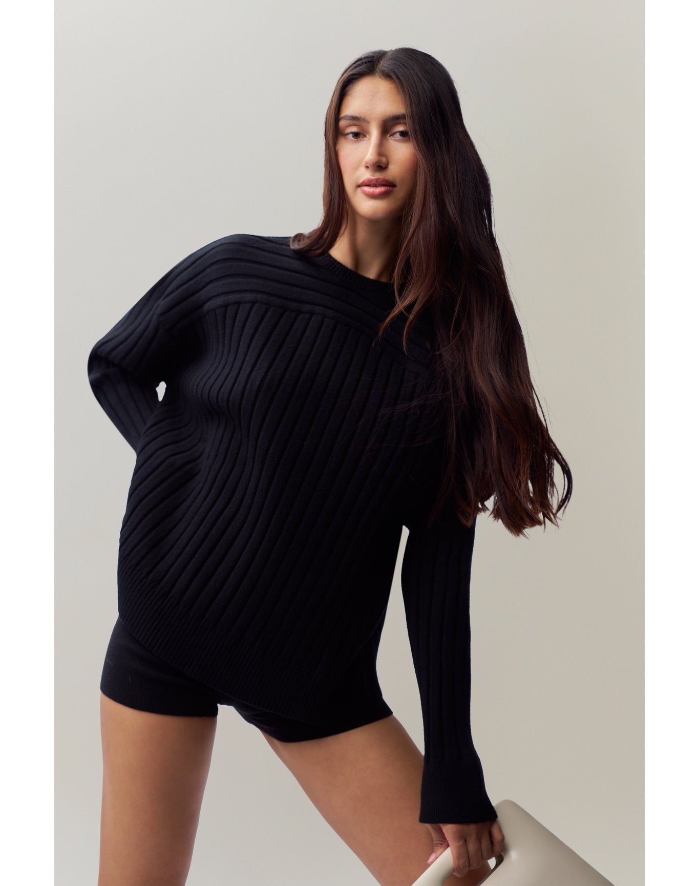 Cleon Rib Knit Pullover | Black