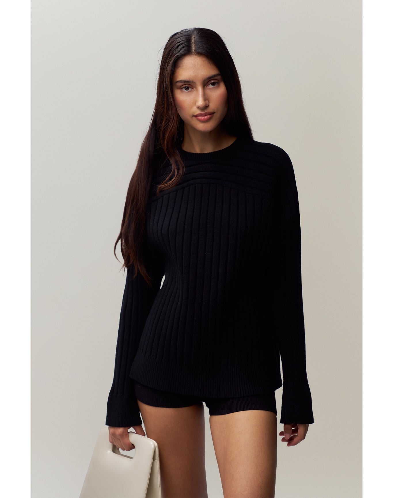 Cleon Rib Knit Pullover | Black