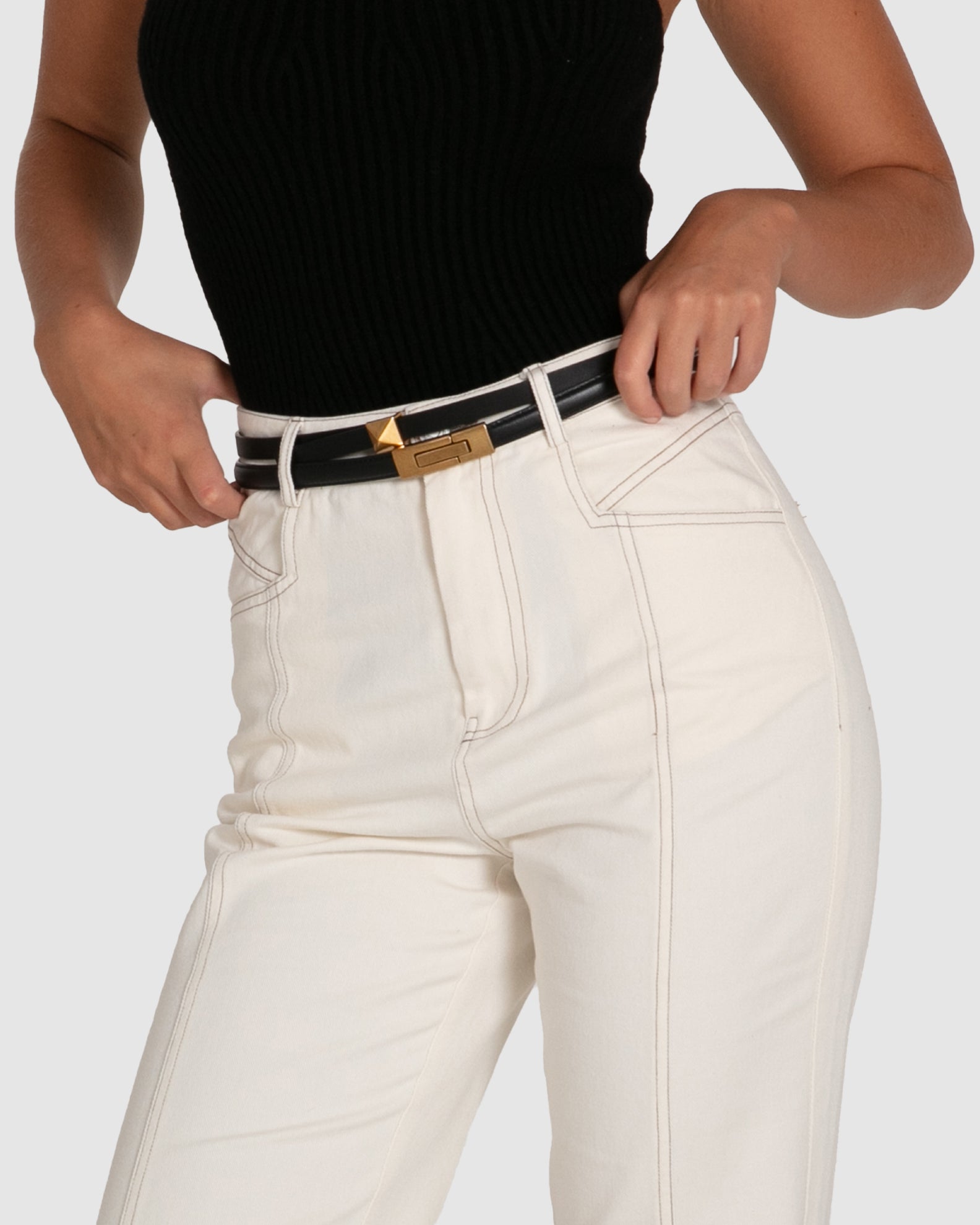 Women | Cleopatra Pyramid Stud Leather Belt | Black