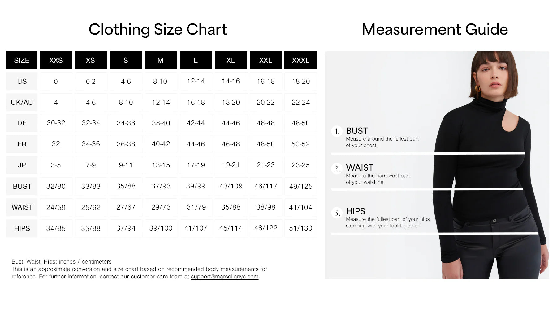 Product size guide