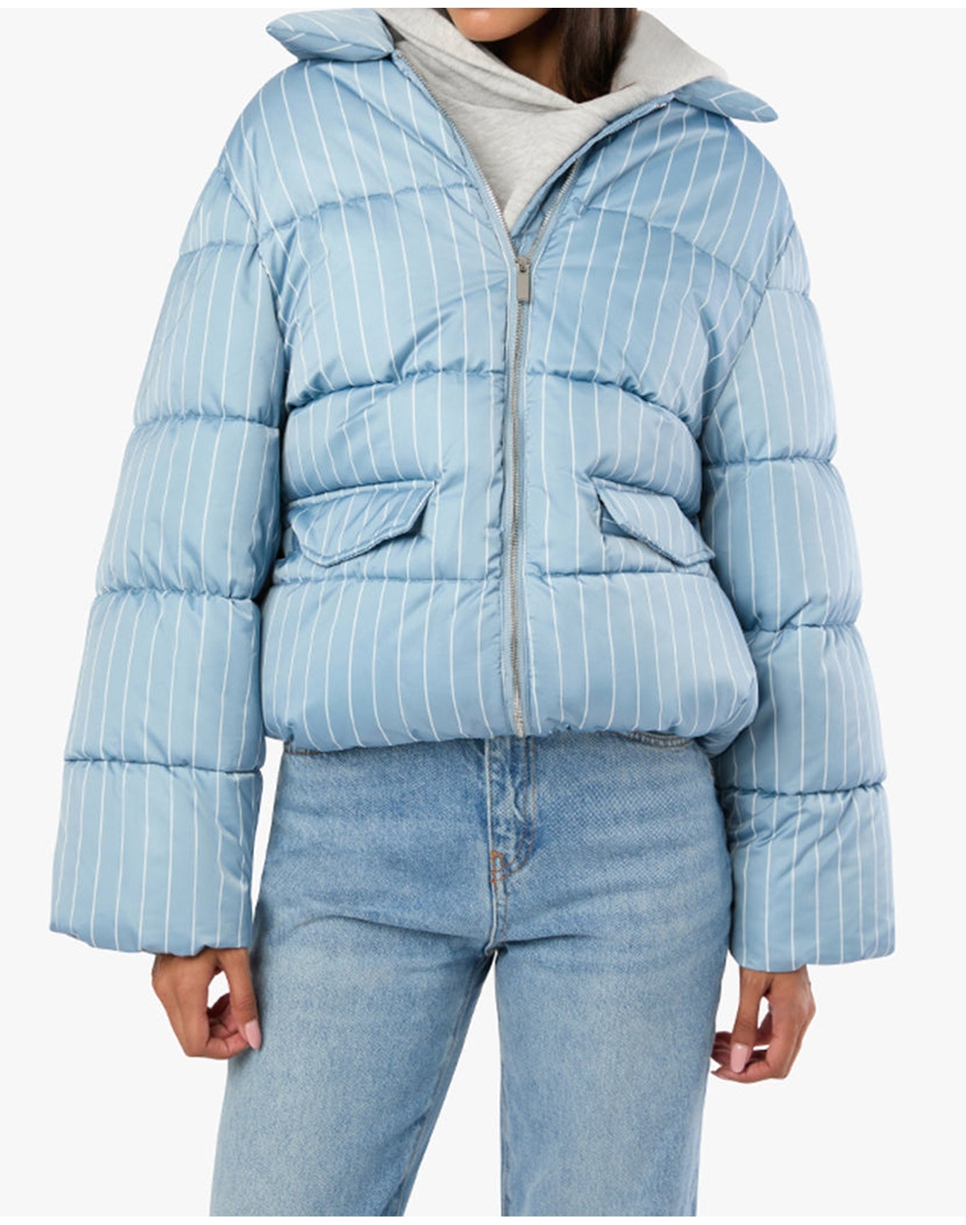 Collar Puffer Jacket | Baby Blue x Ivory