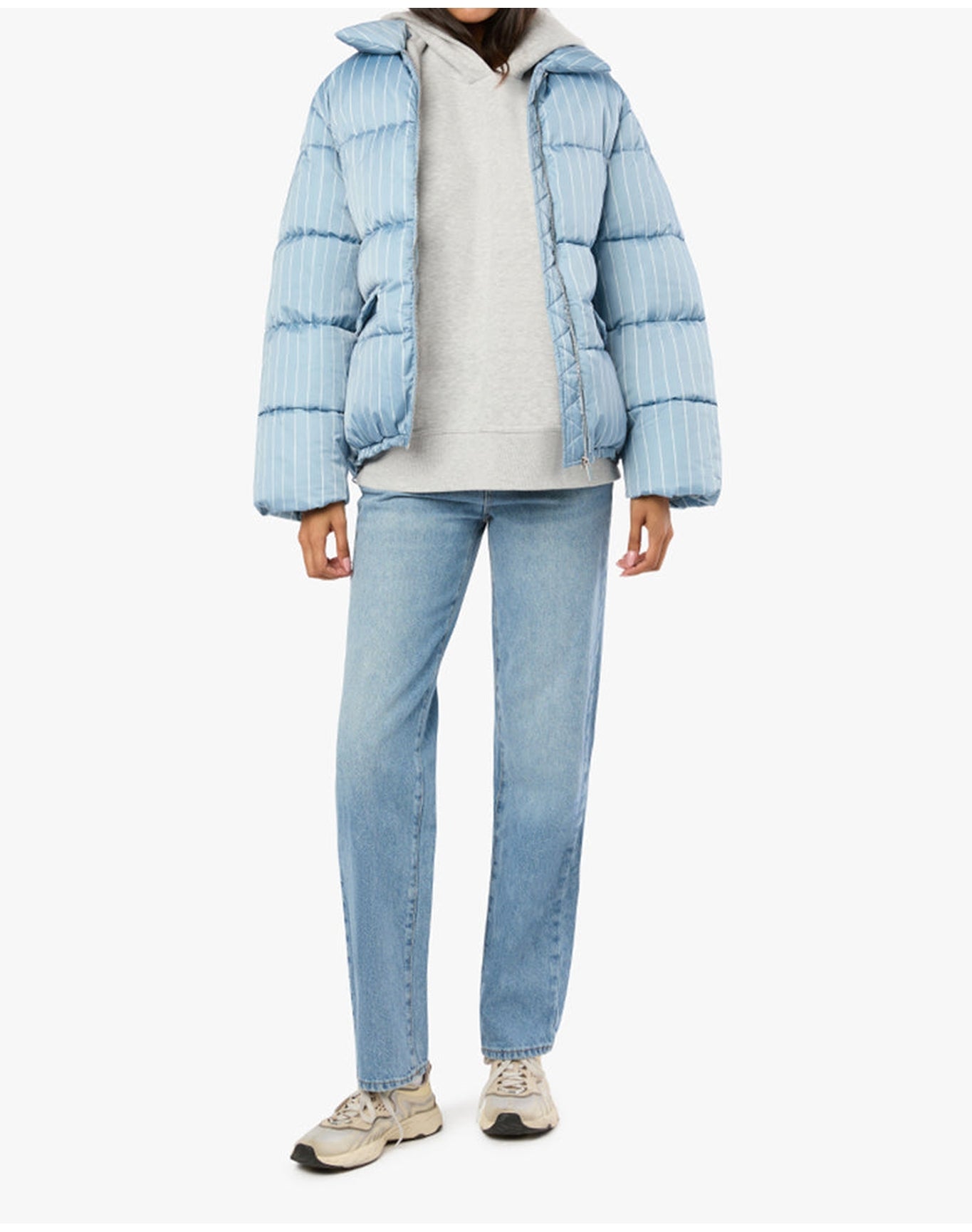Collar Puffer Jacket | Baby Blue x Ivory