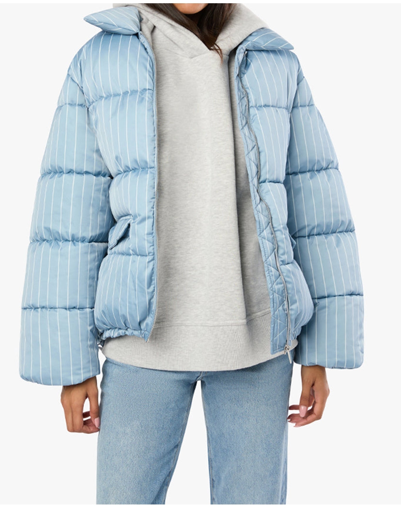 Collar Puffer Jacket | Baby Blue x Ivory