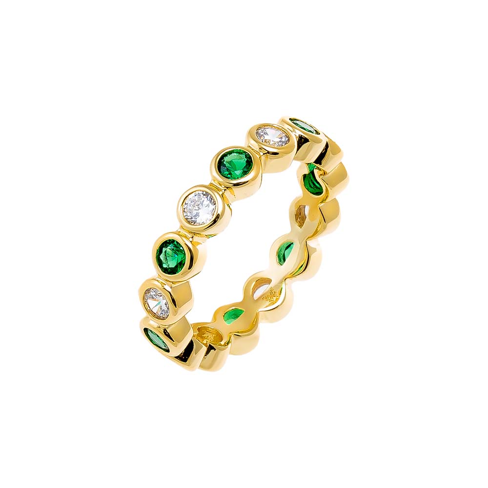 Emerald Green / 6 Colored CZ Bezel Eternity Band - Adina's Jewels