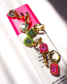 Bezel Huggies | Turquoise/Cubic Zirconia | Gold